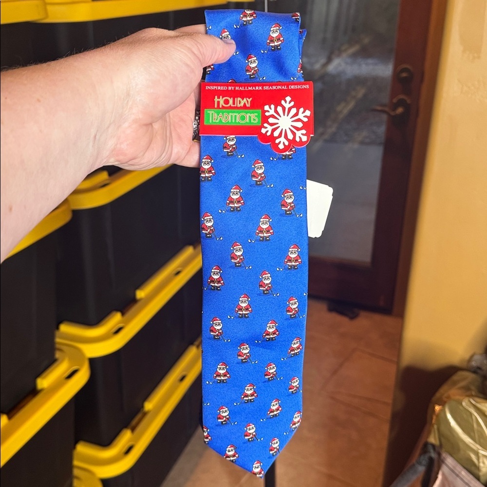 NWT Hallmark Holiday Traditions Blue Golf Santa Claus Tie